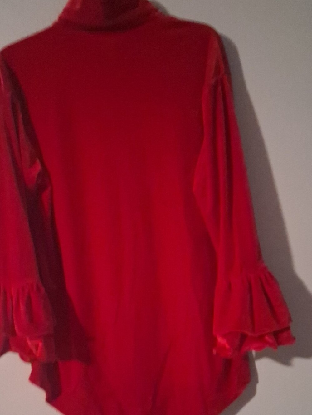 Red Velvet Ruffle Sleeve Button Front Blouse Size L - Picture 3 of 7
